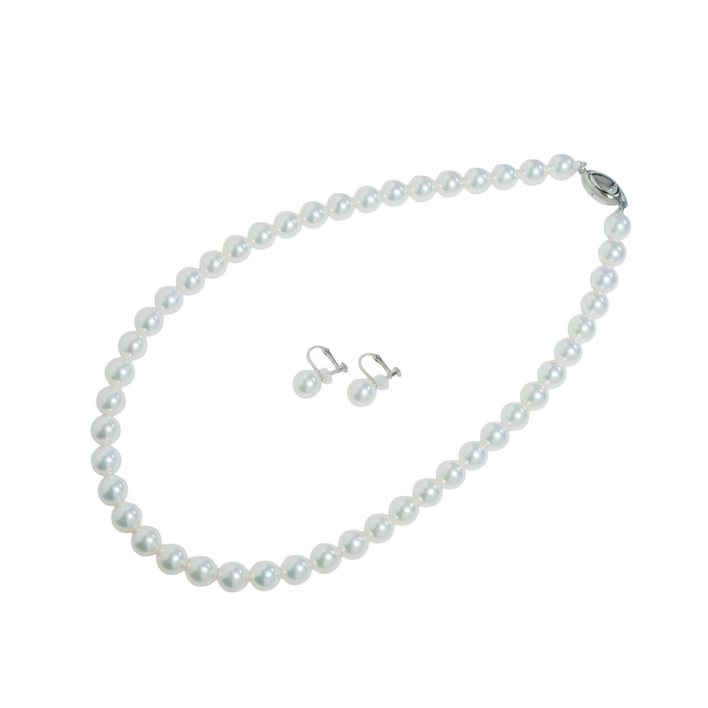 Pearl パール 天女 ネックレス、ピアスセット8.5ｍｍ～9.0mm P67051