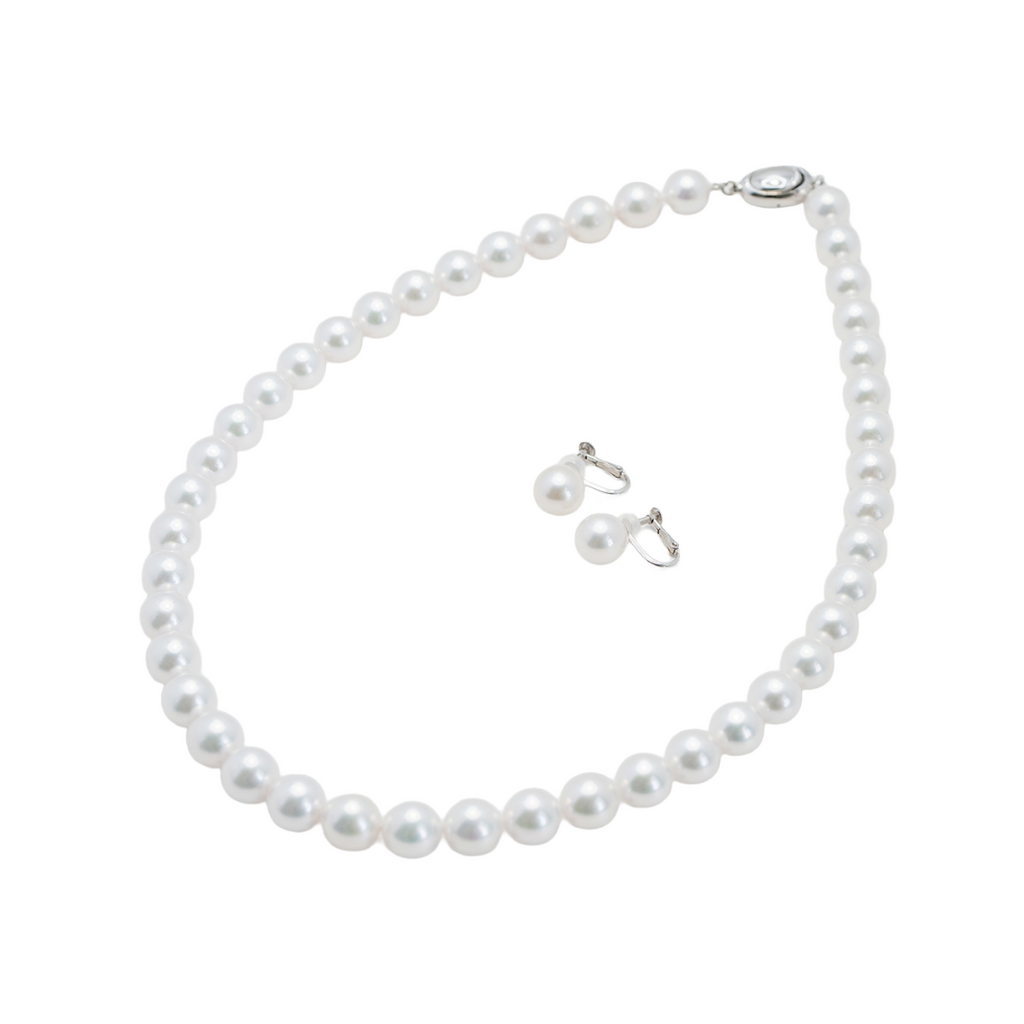 Pearl パール 花珠 ネックレス、ピアスセット 9.0mm～9.5mm SS115557