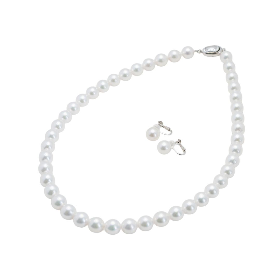Pearl パール 花珠 ネックレス、ピアスセット 9.0mm～9.5mm SS115557