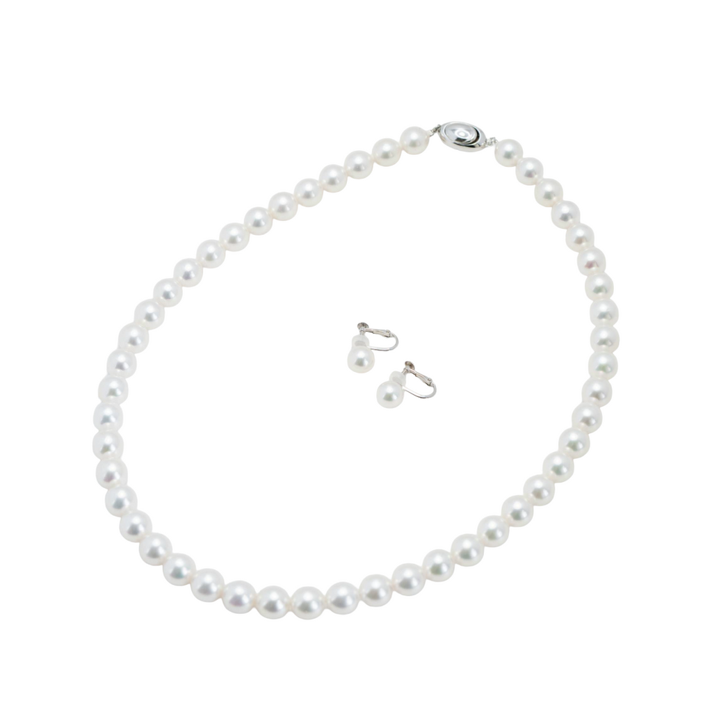 Pearl パール 花珠 ネックレス、ピアスセット 8.5ｍｍ～9.0mm SS168647