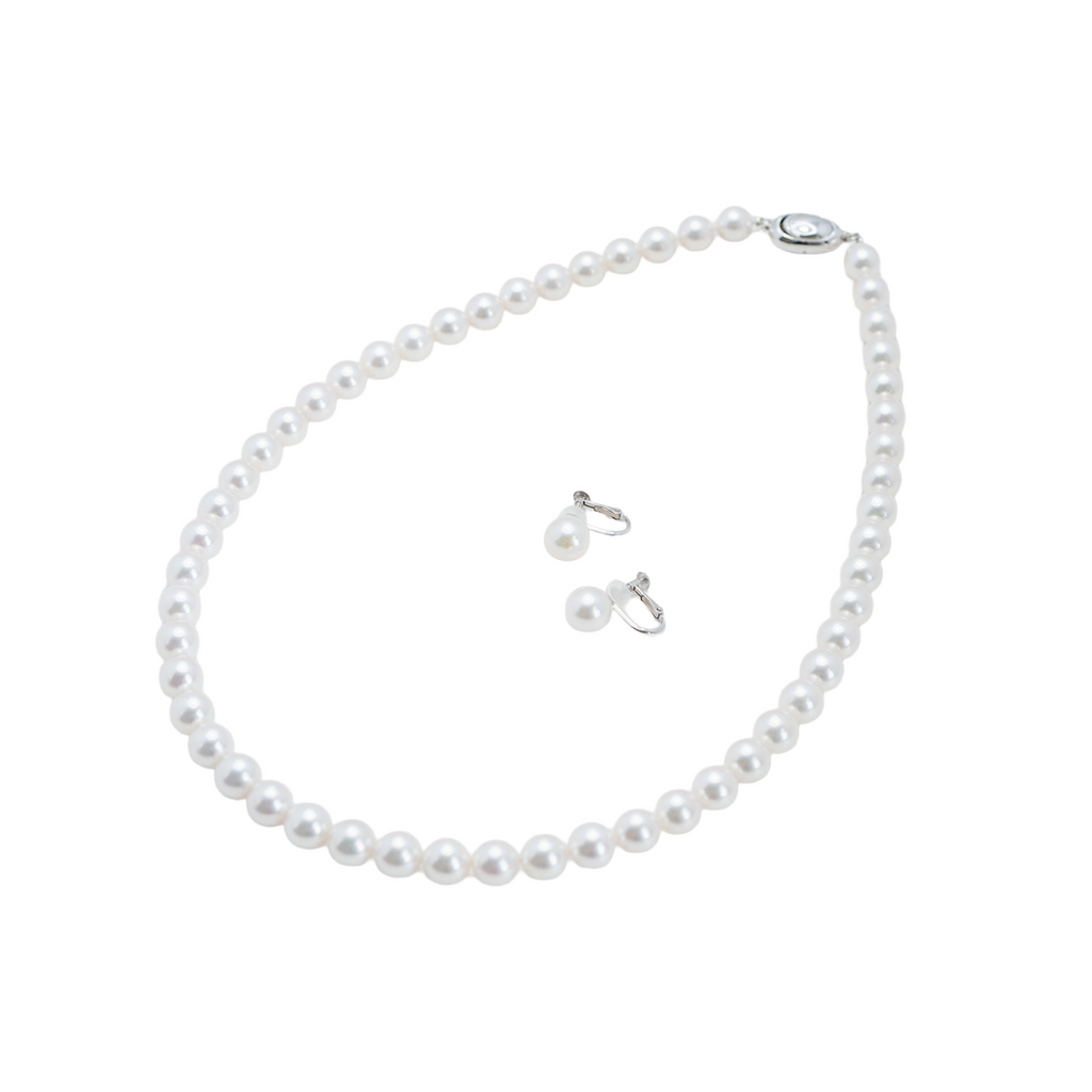 Pearl パール 花珠 ネックレス、ピアスセット 7.5mm～8.0mm SS300866