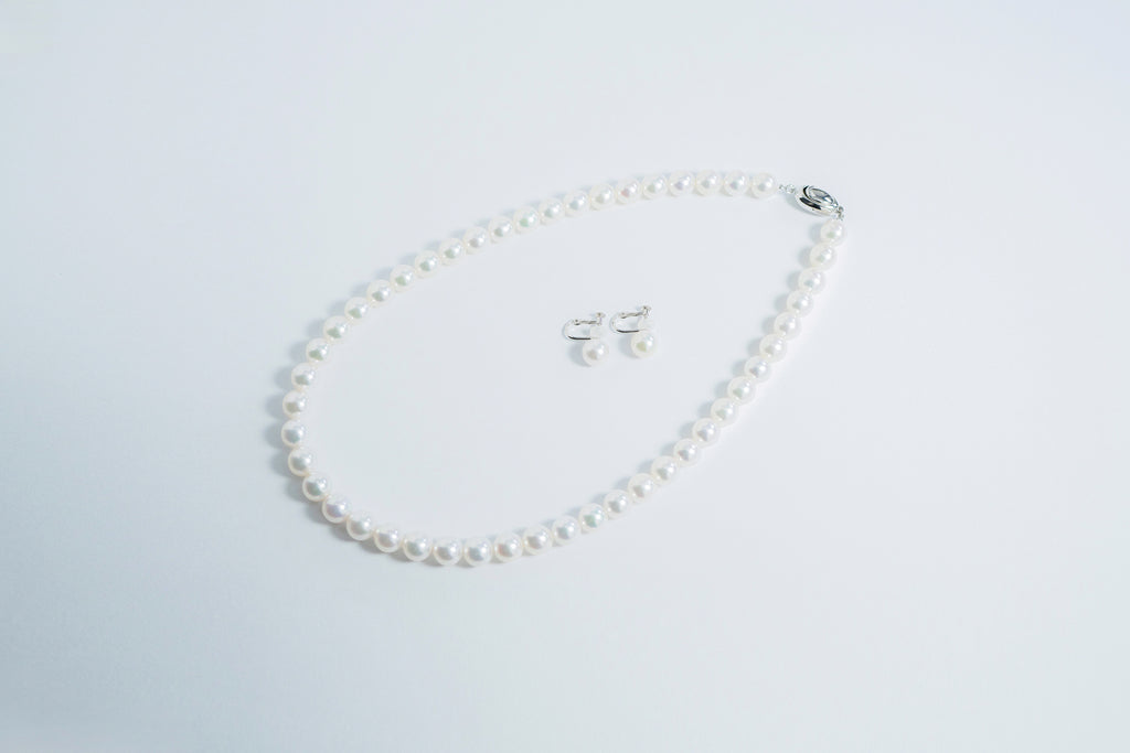 Pearl パール 花珠 ネックレス、ピアスセット 8.5ｍｍ～9.0mm SS168647