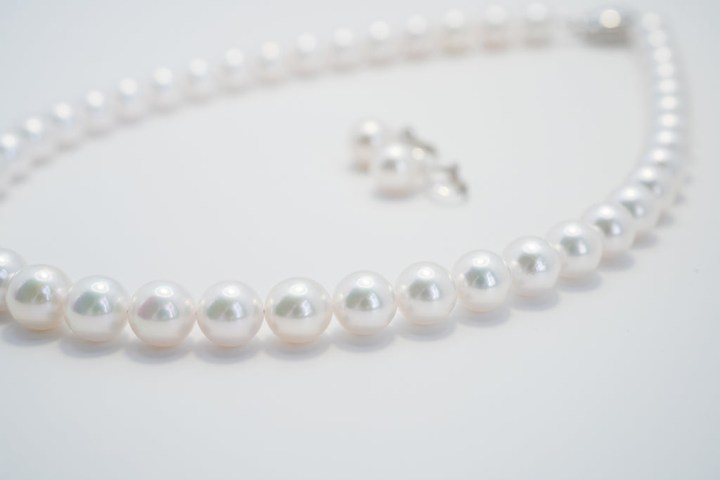 Pearl パール 花珠 ネックレス、ピアスセット 9.0mm～9.5mm SS115557