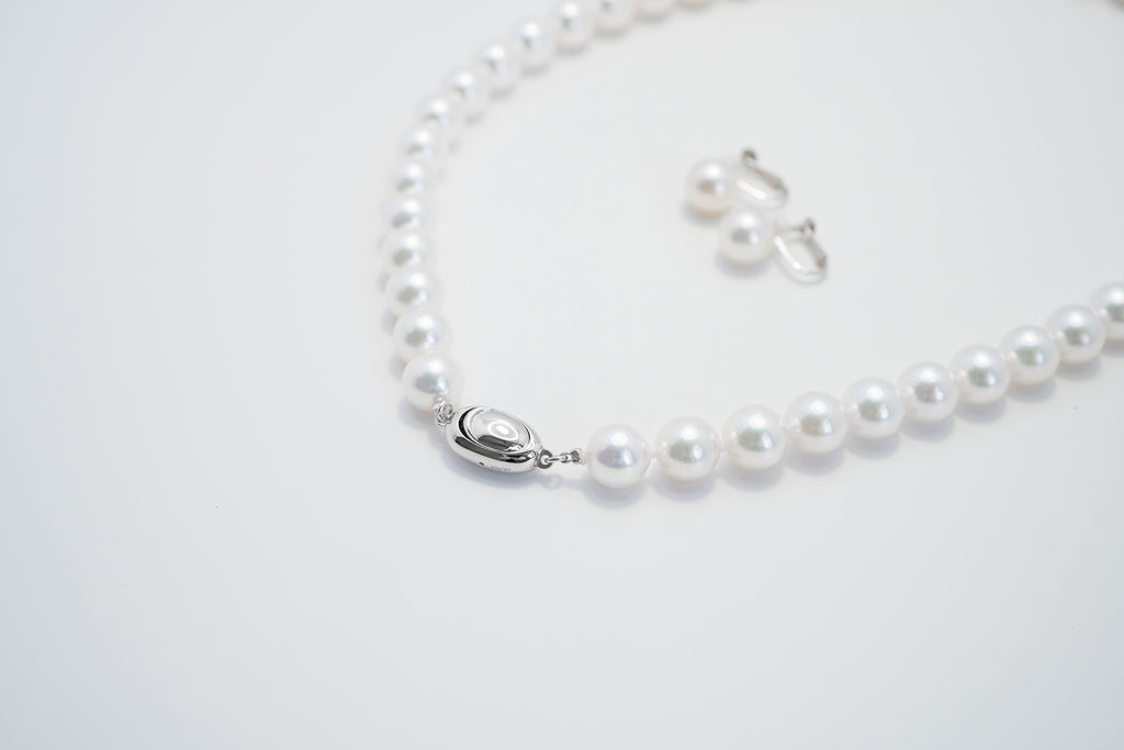 Pearl パール 花珠 ネックレス、ピアスセット 9.0mm～9.5mm SS115557