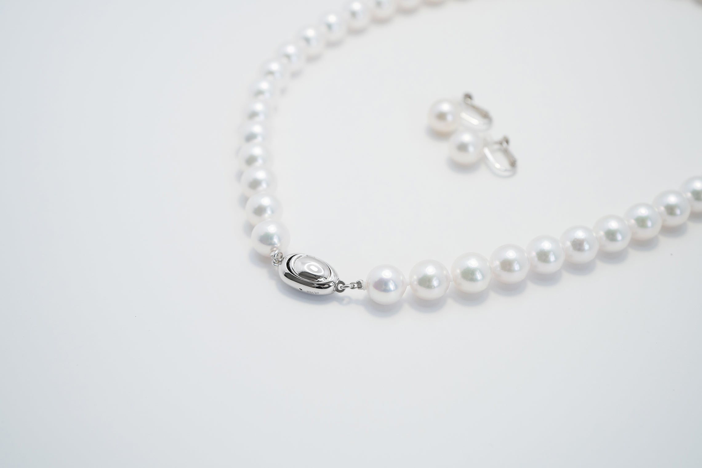 Pearl パール 花珠 ネックレス、ピアスセット 9.0mm～9.5mm SS115557