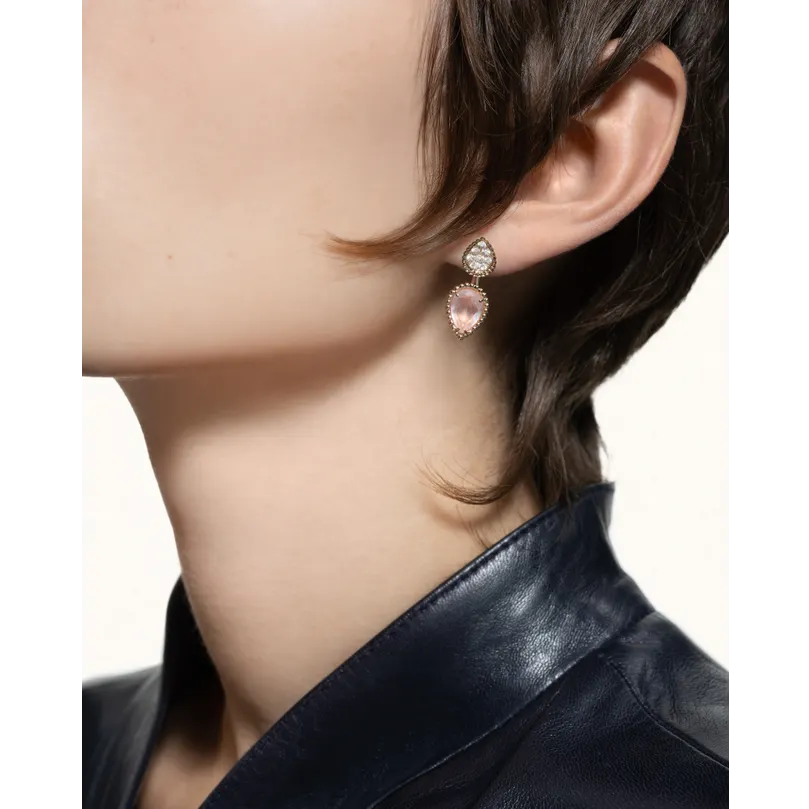 BOUCHERON ブシュロン SERPENT BOHÈME PINK QUARTZ セルパンボエム 2モチーフ シングル スタッズイヤリング JCO01567