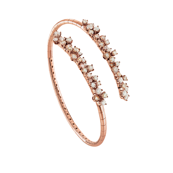 手元に華やかさ◎【DAMIANI】MIMOSA ピンクゴールドブレスレット ピンクゴールド、ホワイトダイヤモンドとブラウンダイヤモンドの